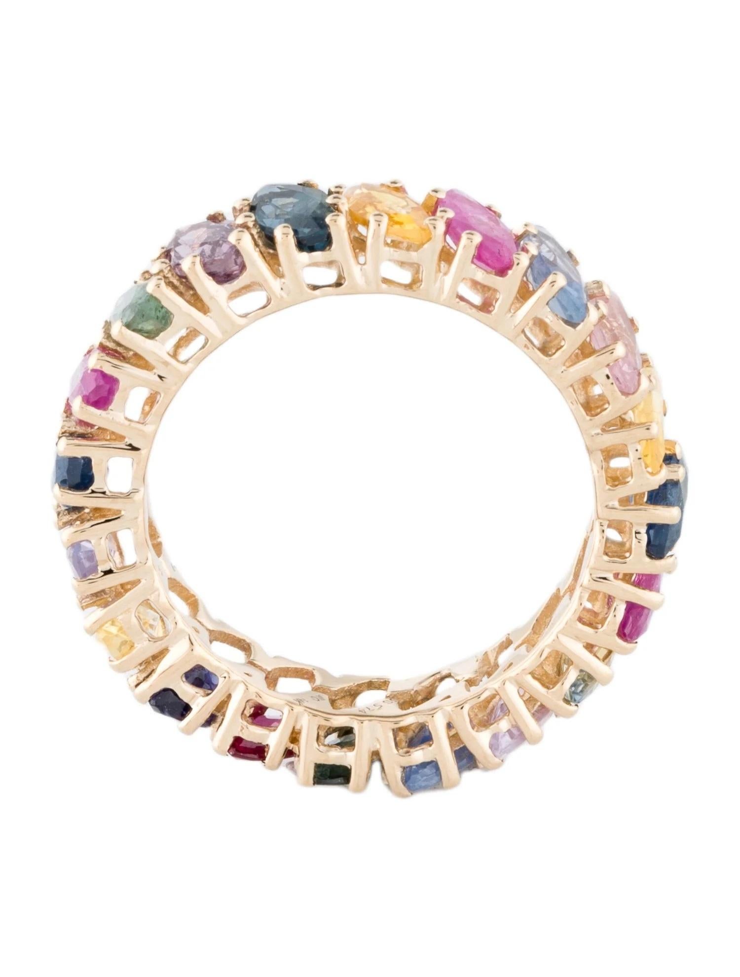 14K Yellow Gold 5.47ctw Multi Sapphire & Ruby Eternity Ring, Size 6.75 In New Condition For Sale In Holtsville, NY