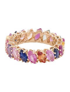 14K Yellow Gold 5.47ctw Multi Sapphire & Ruby Eternity Ring, Size 6.75