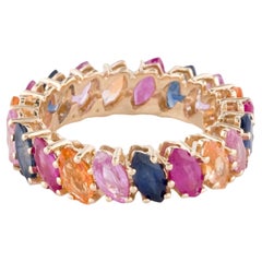 14K Yellow Gold 5.47ctw Multi Sapphire & Ruby Eternity Ring, Size 6.75
