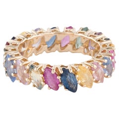 14K Yellow Gold 5.47ctw Multi Sapphire & Ruby Eternity Ring, Size 6.75