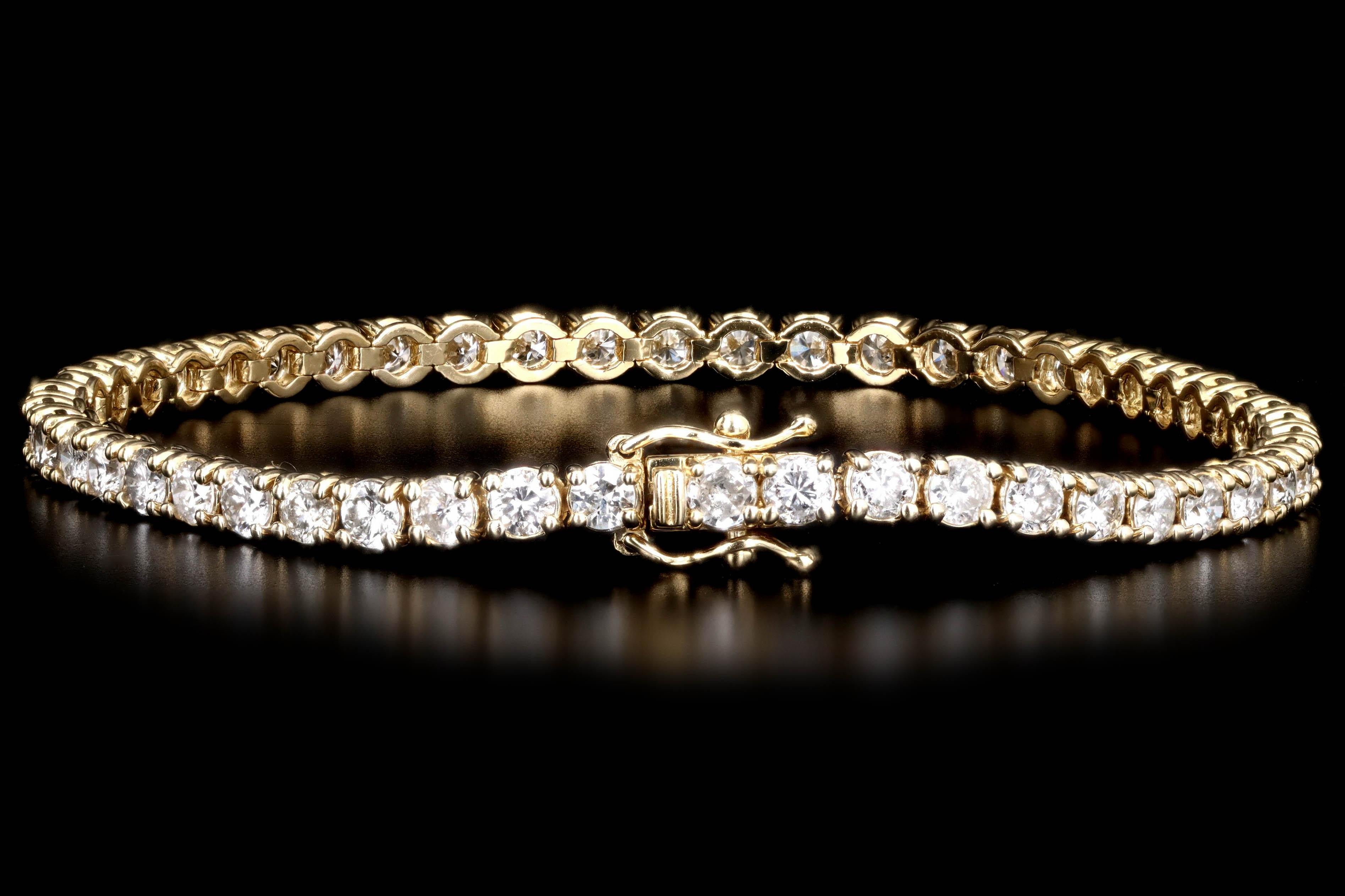 14K Gelbgold 5,56 Karat Gesamtgewicht runder Brillant Diamant-Tennisarmband (Rundschliff)