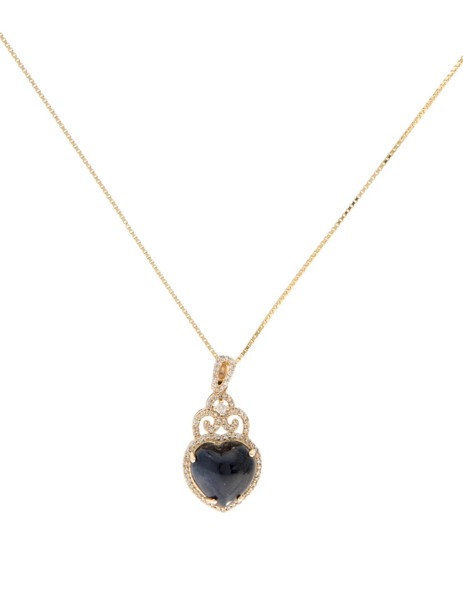 Collar Colgante Corazón Zafiro y Diamante Oro Amarillo 14K 5.59ct Cabujón en venta