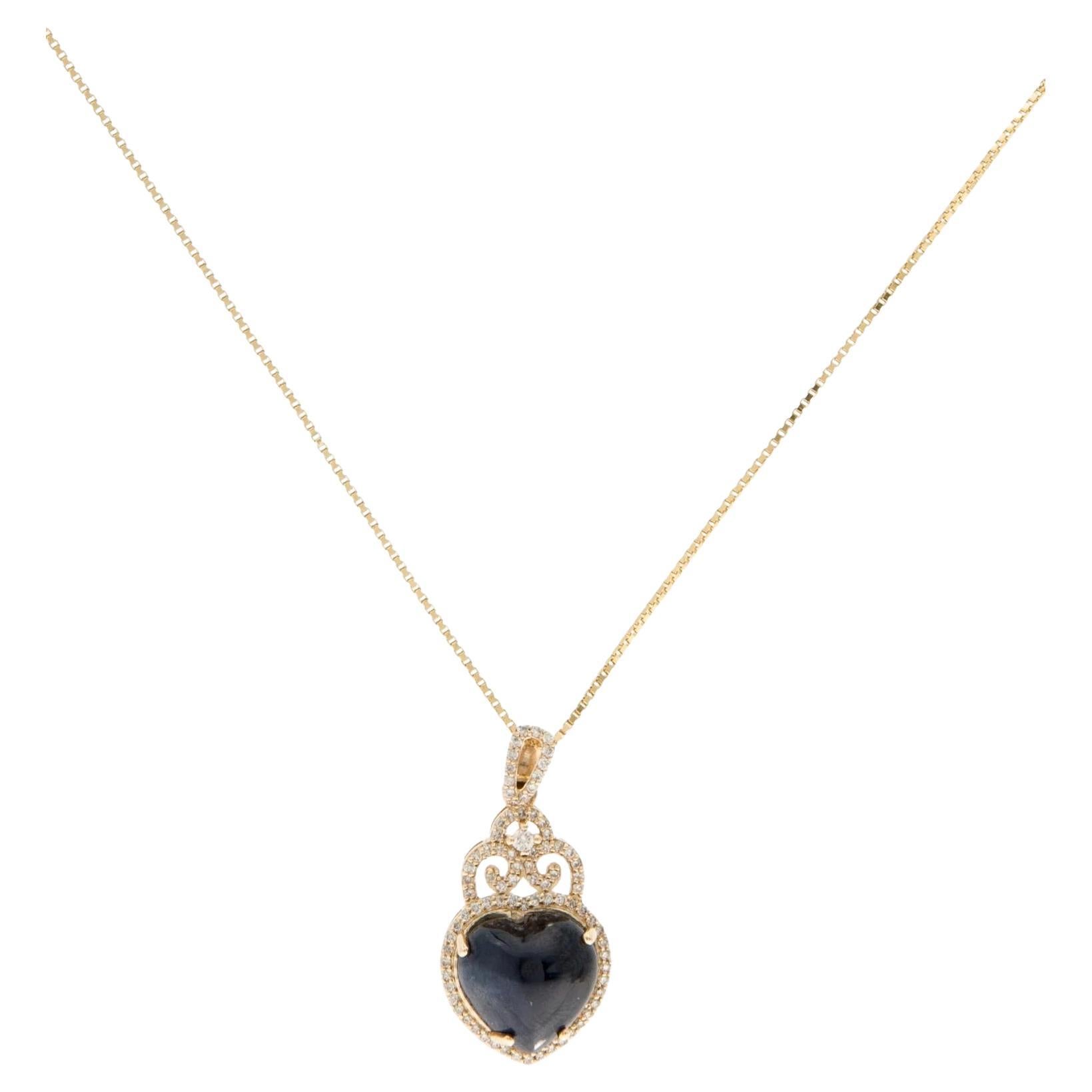 14K Yellow Gold 5.59ct Sapphire & Diamond Heart Pendant Necklace