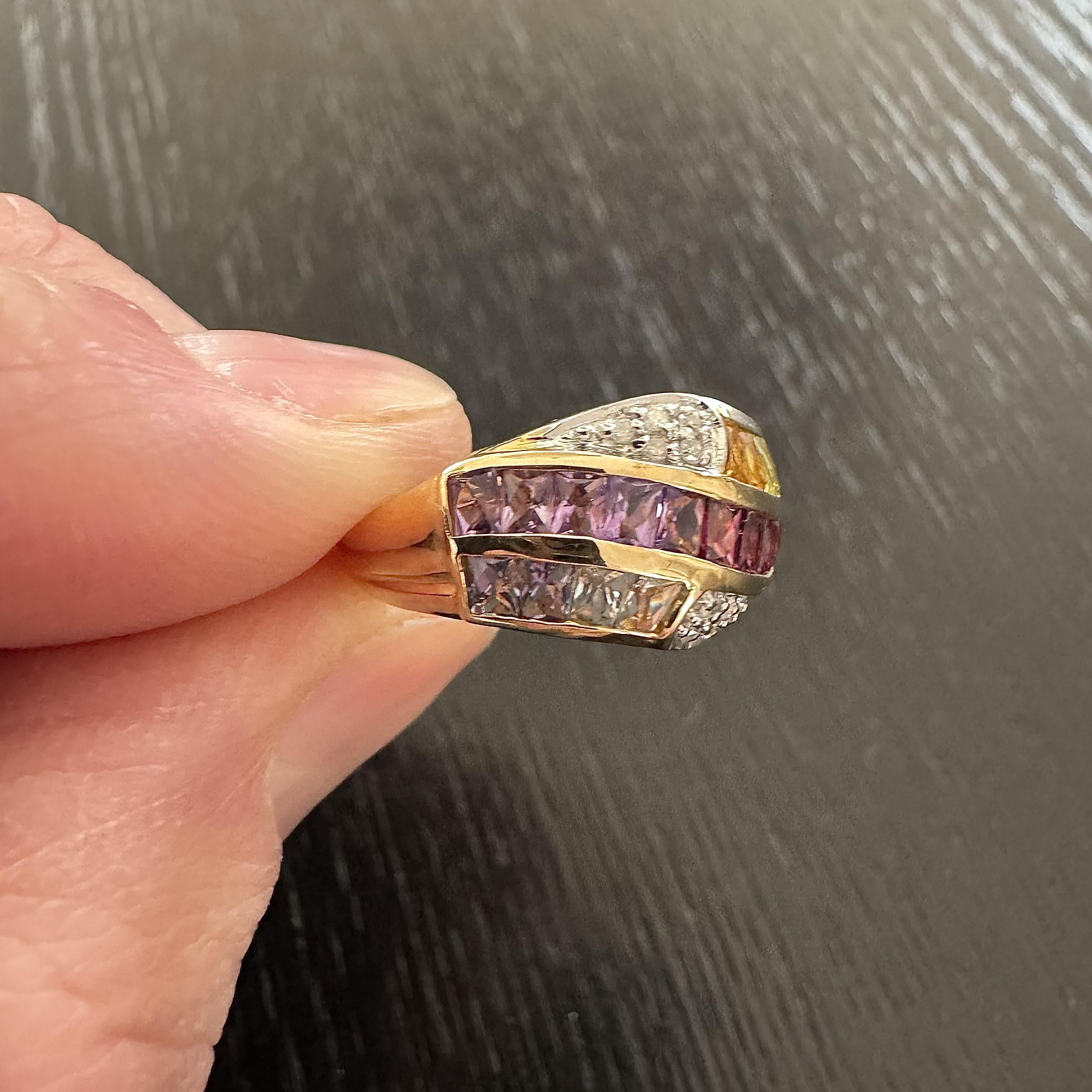 Round Cut 14k Yellow Gold 5.5g Multi Gemstone and Diamond Band Ring Size 6.5