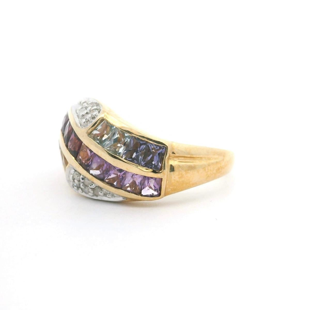 Women's 14k Yellow Gold 5.5g Multi Gemstone and Diamond Band Ring Size 6.5