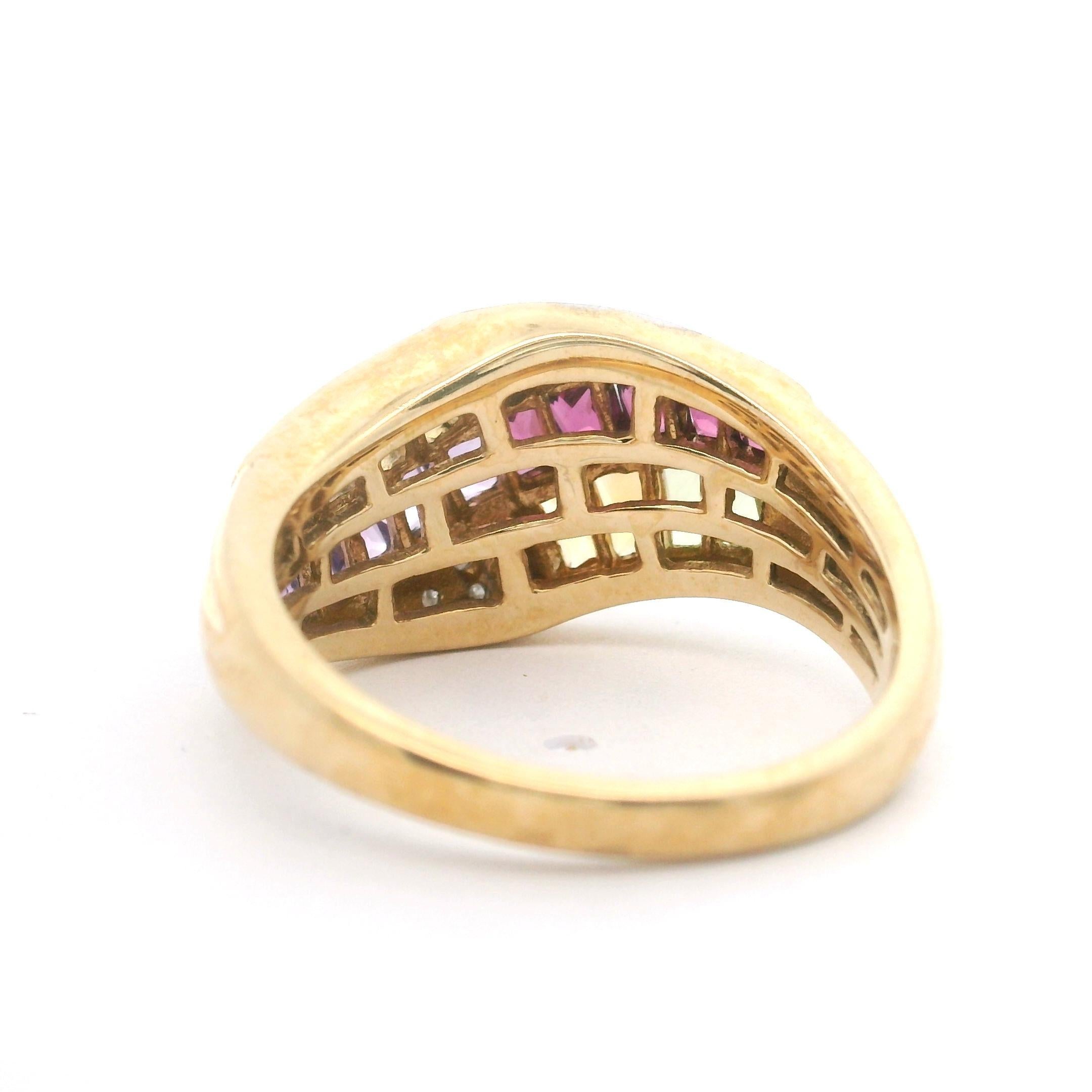 14k Yellow Gold 5.5g Multi Gemstone and Diamond Band Ring Size 6.5 1