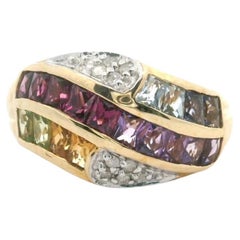14k Yellow Gold 5.5g Multi Gemstone and Diamond Band Ring Size 6.5