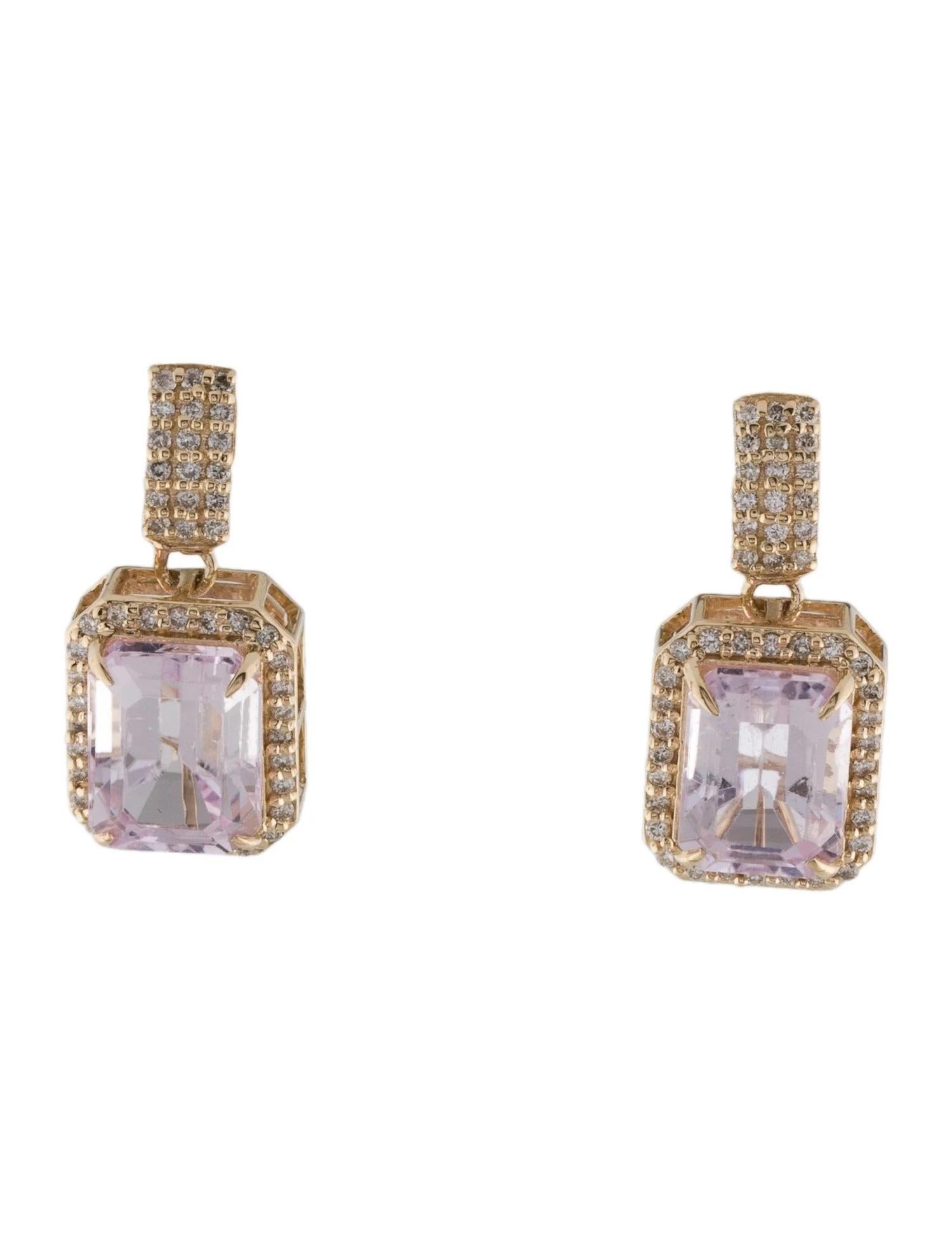 Taille émeraude Boucles d'oreilles pendantes en or jaune 14K 5.64ctw Kunzite & Diamond  Kunzite taille émeraude en vente