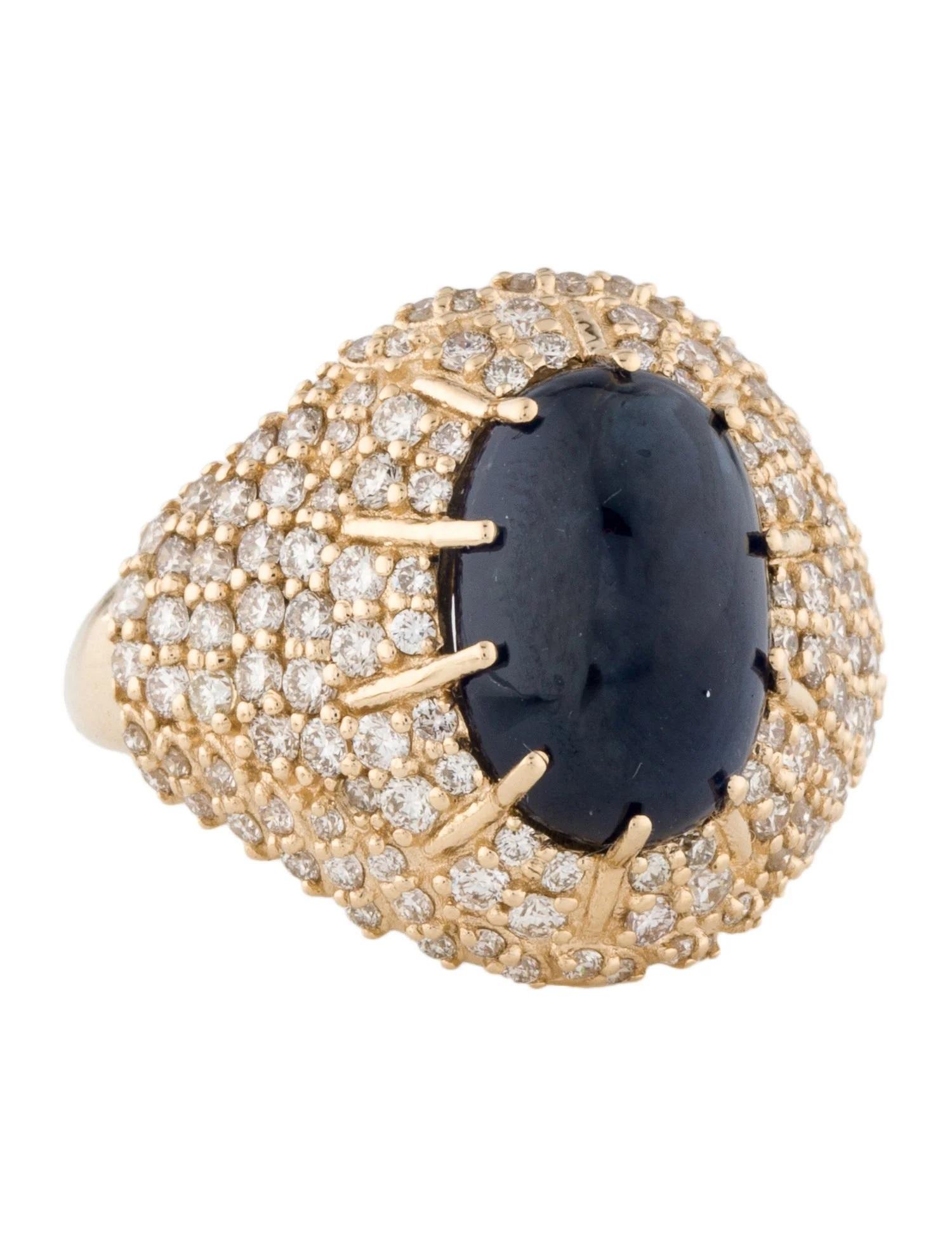 Artist 14K Yellow Gold 5.67ct Sapphire & Diamond Cocktail Ring, Size 7 For Sale