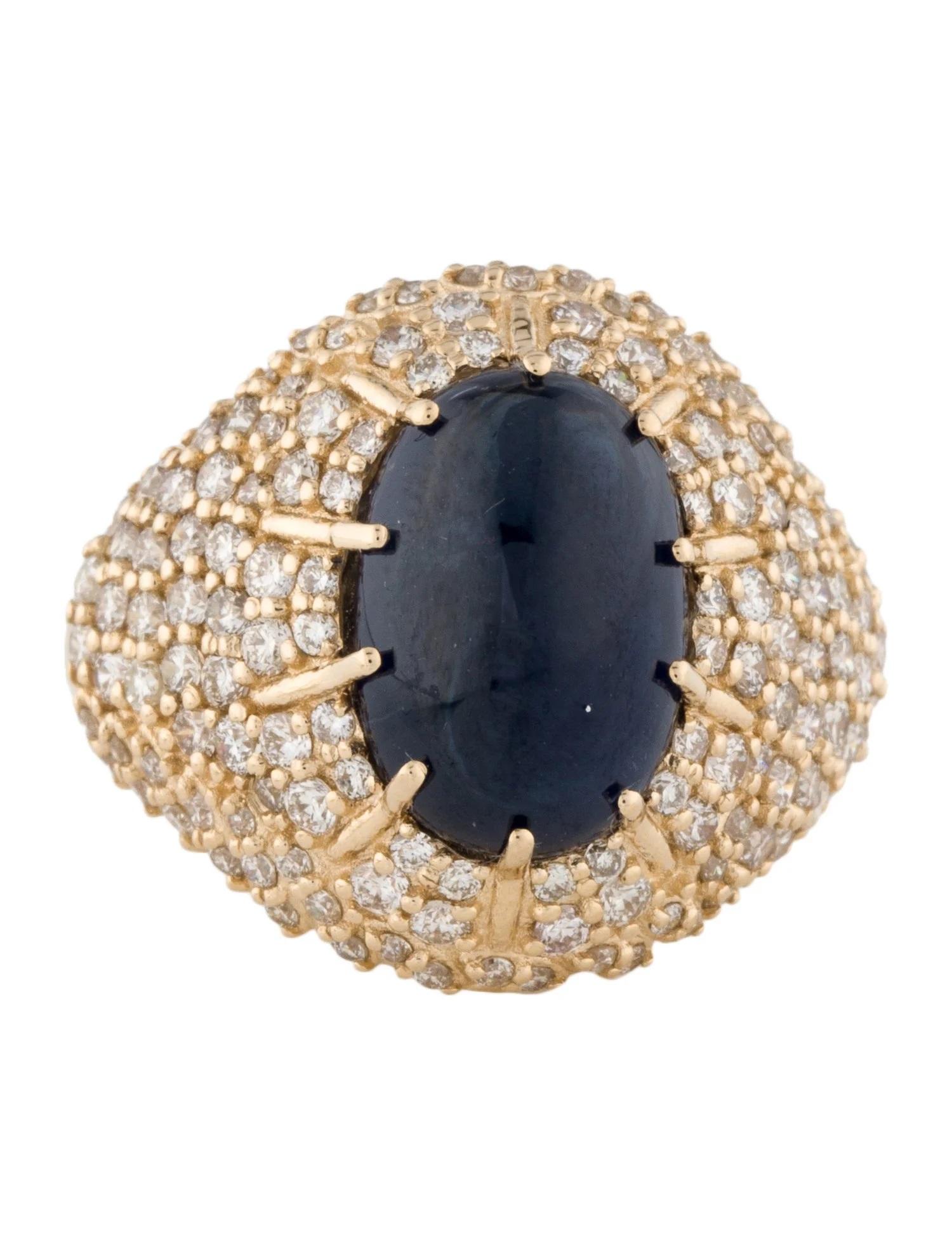 Round Cut 14K Yellow Gold 5.67ct Sapphire & Diamond Cocktail Ring, Size 7 For Sale