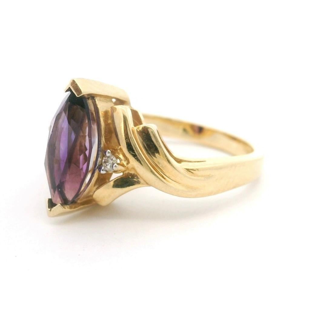 14k Gelbgold 5,6g Amethyst und Diamant-Ring Größe 6,5 (Marquiseschliff)