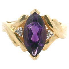 14k Gelbgold 5,6g Amethyst und Diamant-Ring Größe 6,5