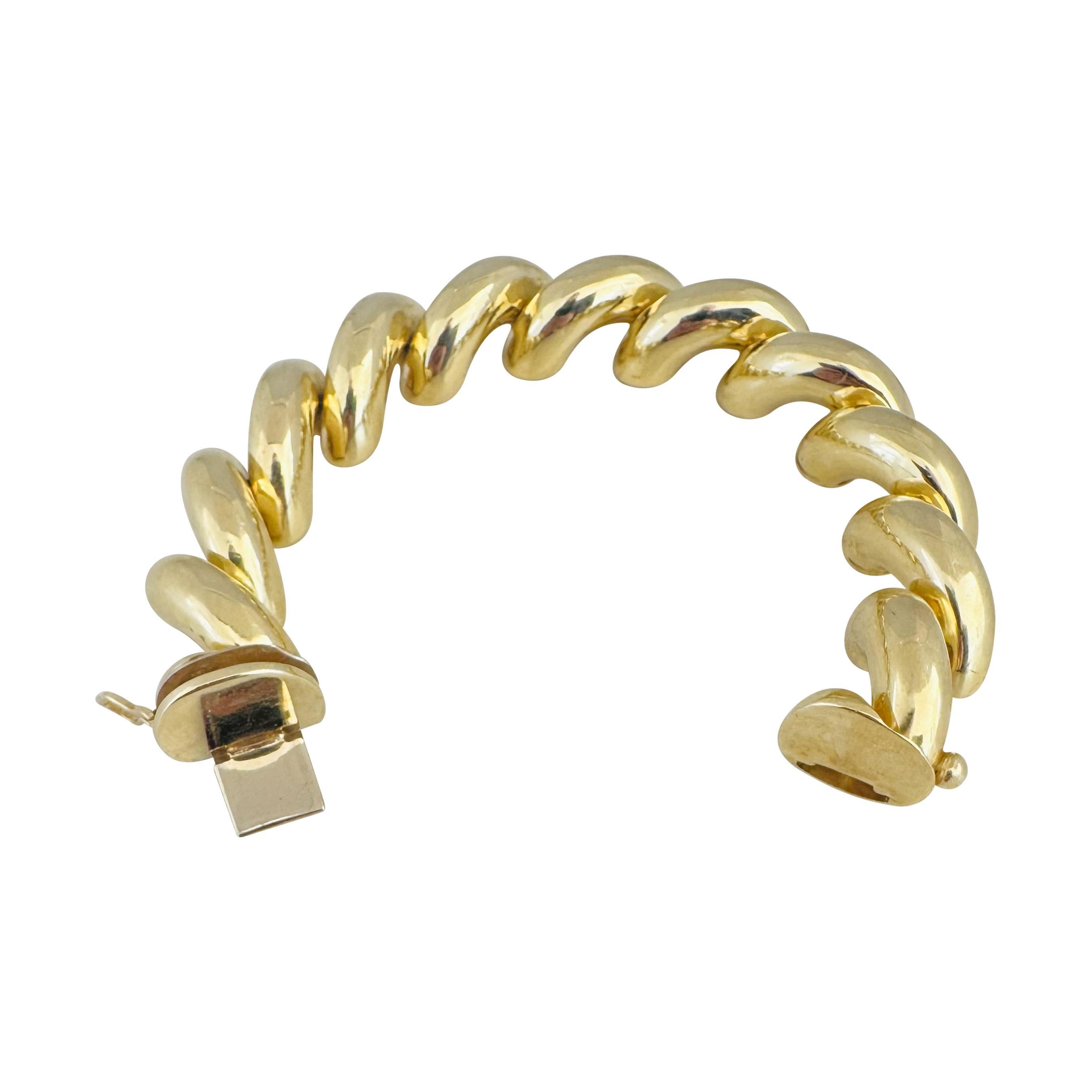 14k Yellow Gold 56g Heavy Thick 16mm San Marco Link Bracelet Italy 7.25