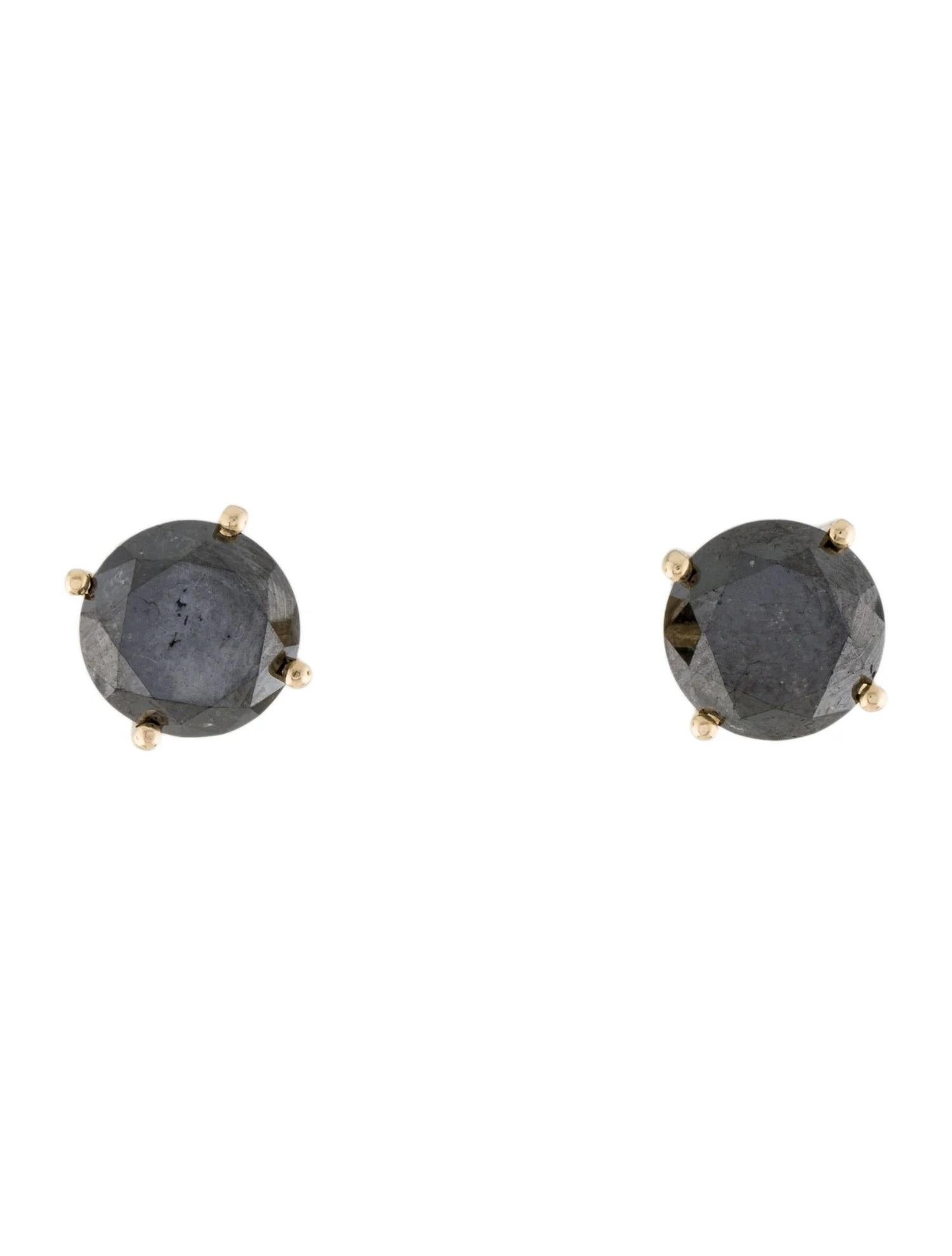 Round Cut 14K Yellow Gold 5.70ctw Black Diamond Stud Earrings For Sale