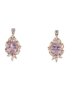 14K Yellow Gold 5.72ctw Kunzite & 1.61ct Sapphire Drop Earrings, Marquise Brilli