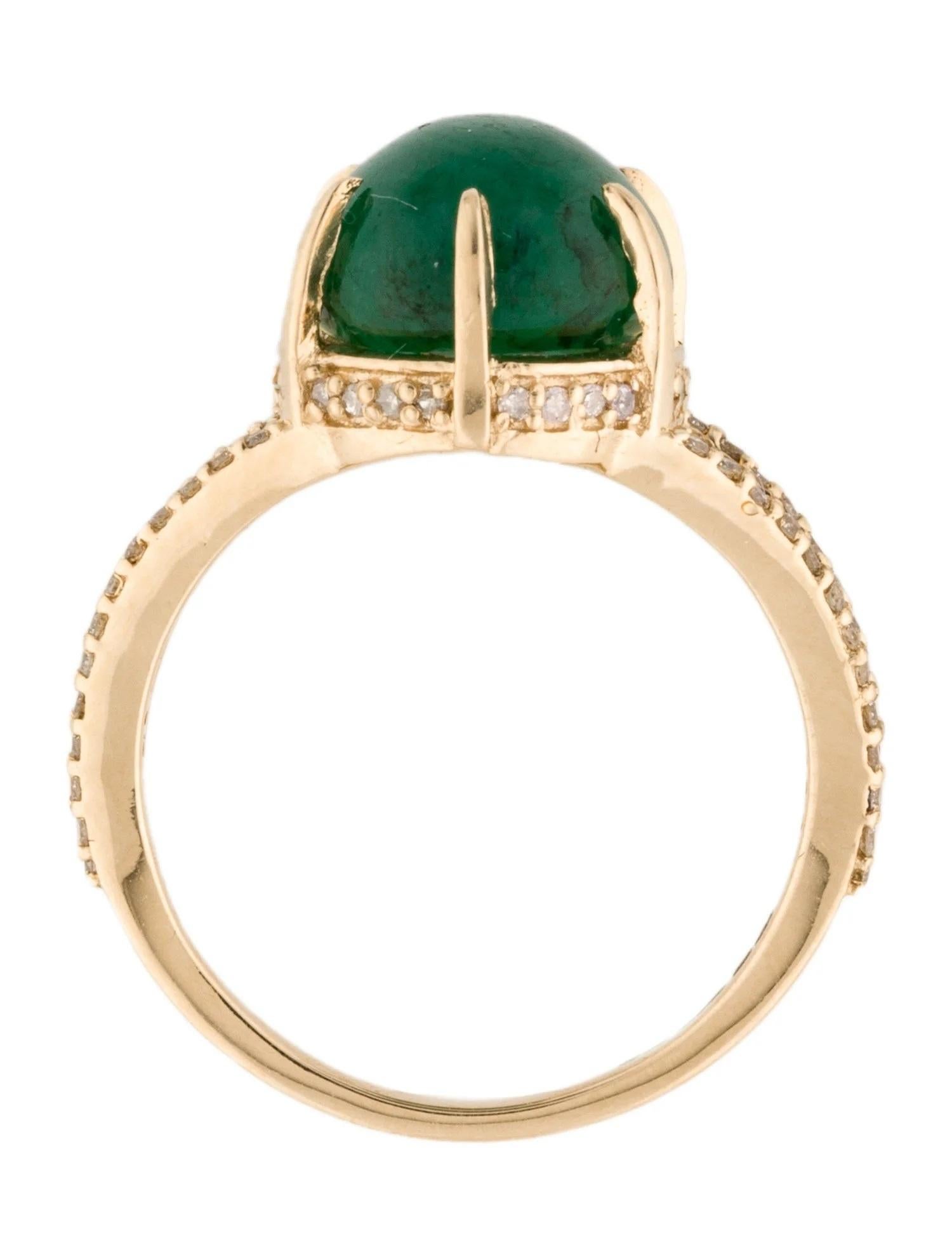 14K Yellow Gold 5.77 Carat Oval Cabochon Emerald & Diamond Cocktail Ring, Size 6 In New Condition For Sale In Holtsville, NY