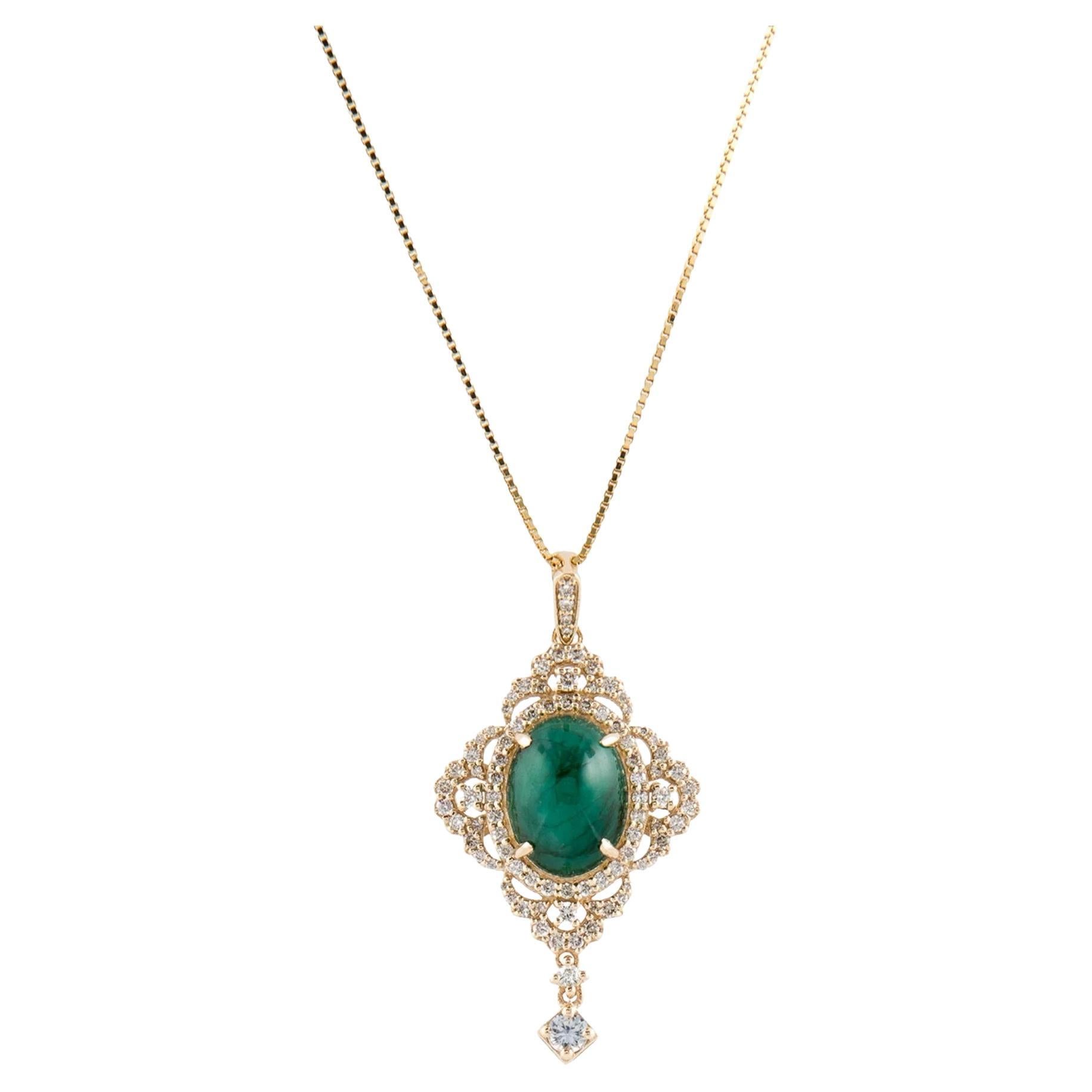 14K Yellow Gold 5.79ct Emerald, Sapphire & Diamond Pendant Necklace, 18" For Sale