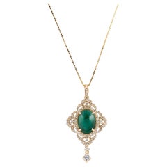 14K Yellow Gold 5.79ct Emerald, Sapphire & Diamond Pendant Necklace, 18"