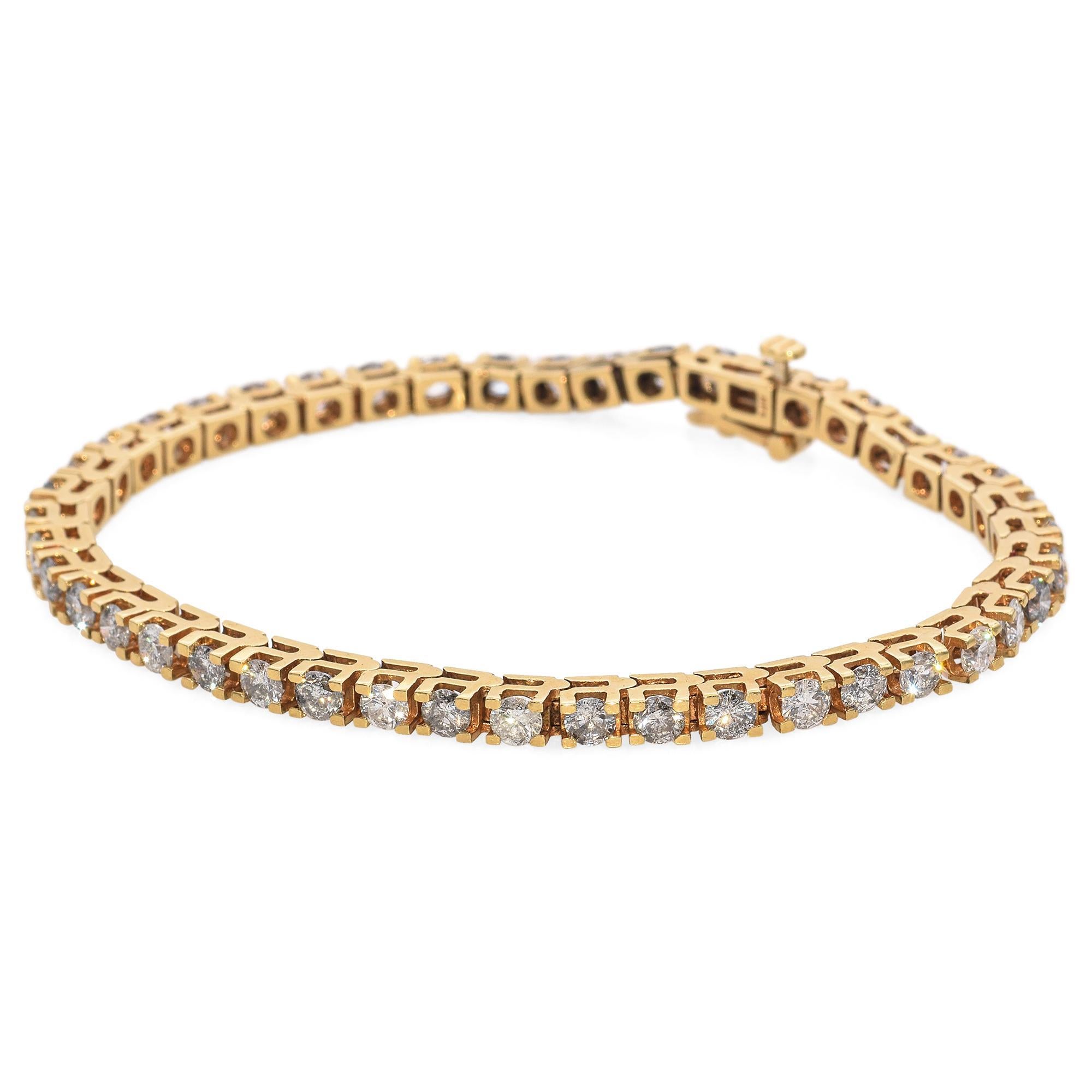 Taglio rotondo Bracciale tennis in oro giallo 14k con 5,7 carati di diamanti in vendita