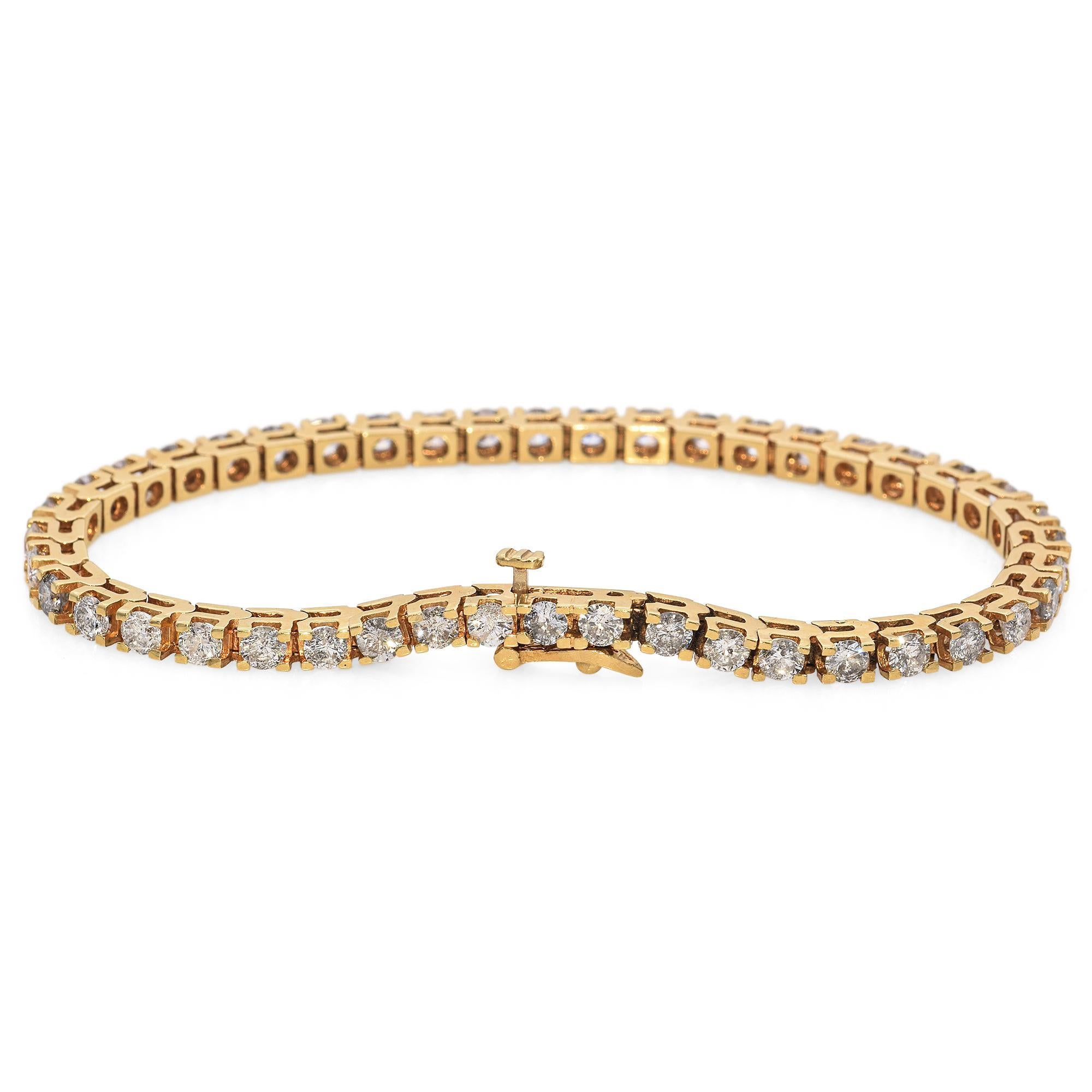 Bracciale tennis in oro giallo 14k con 5,7 carati di diamanti In condizioni buone in vendita a New York, NY