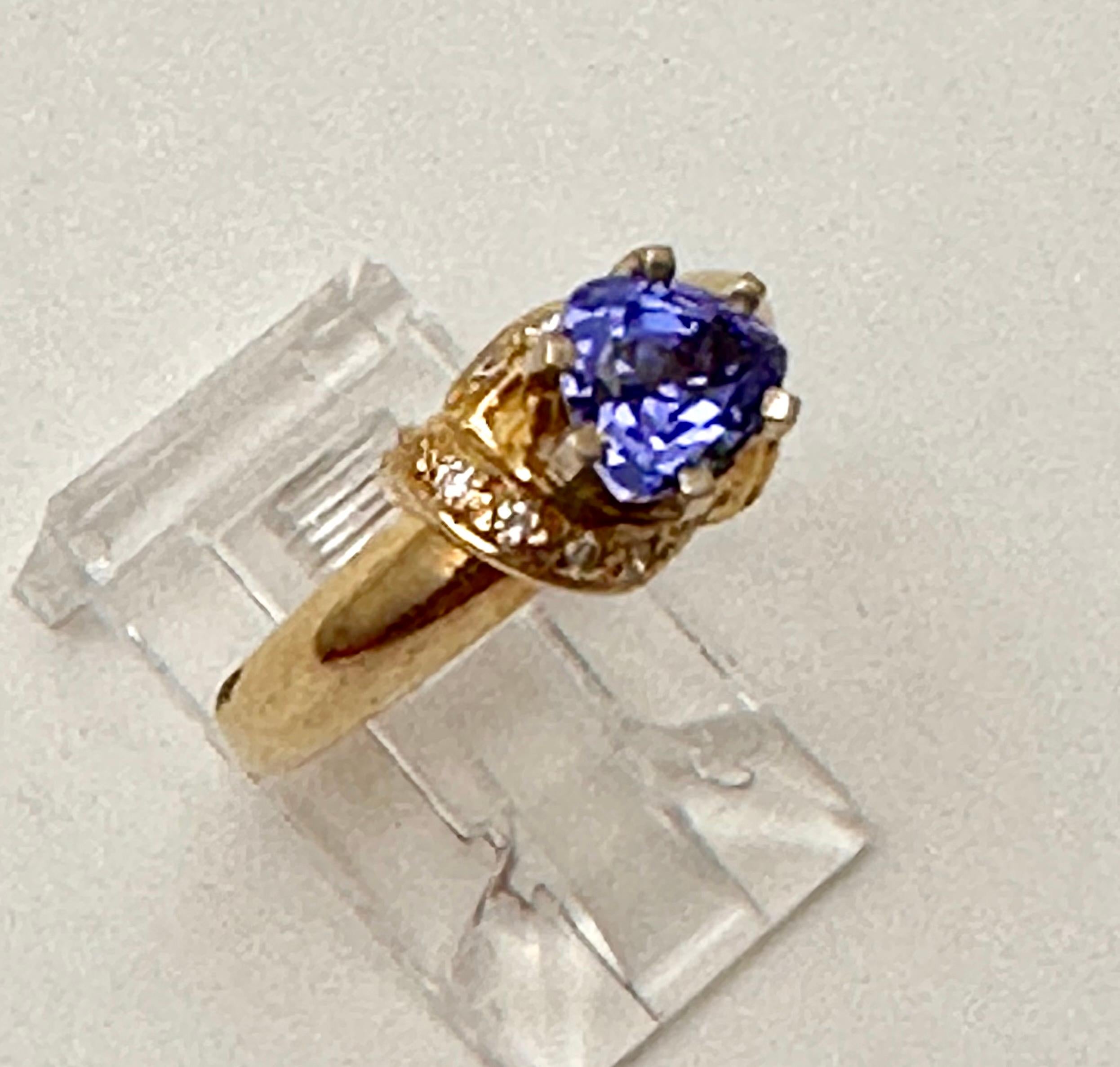 14k Yellow Gold 5.7mm Trillion Cut Tanzanite Diamond Ring Size 6 In New Condition For Sale In Las Vegas, NV