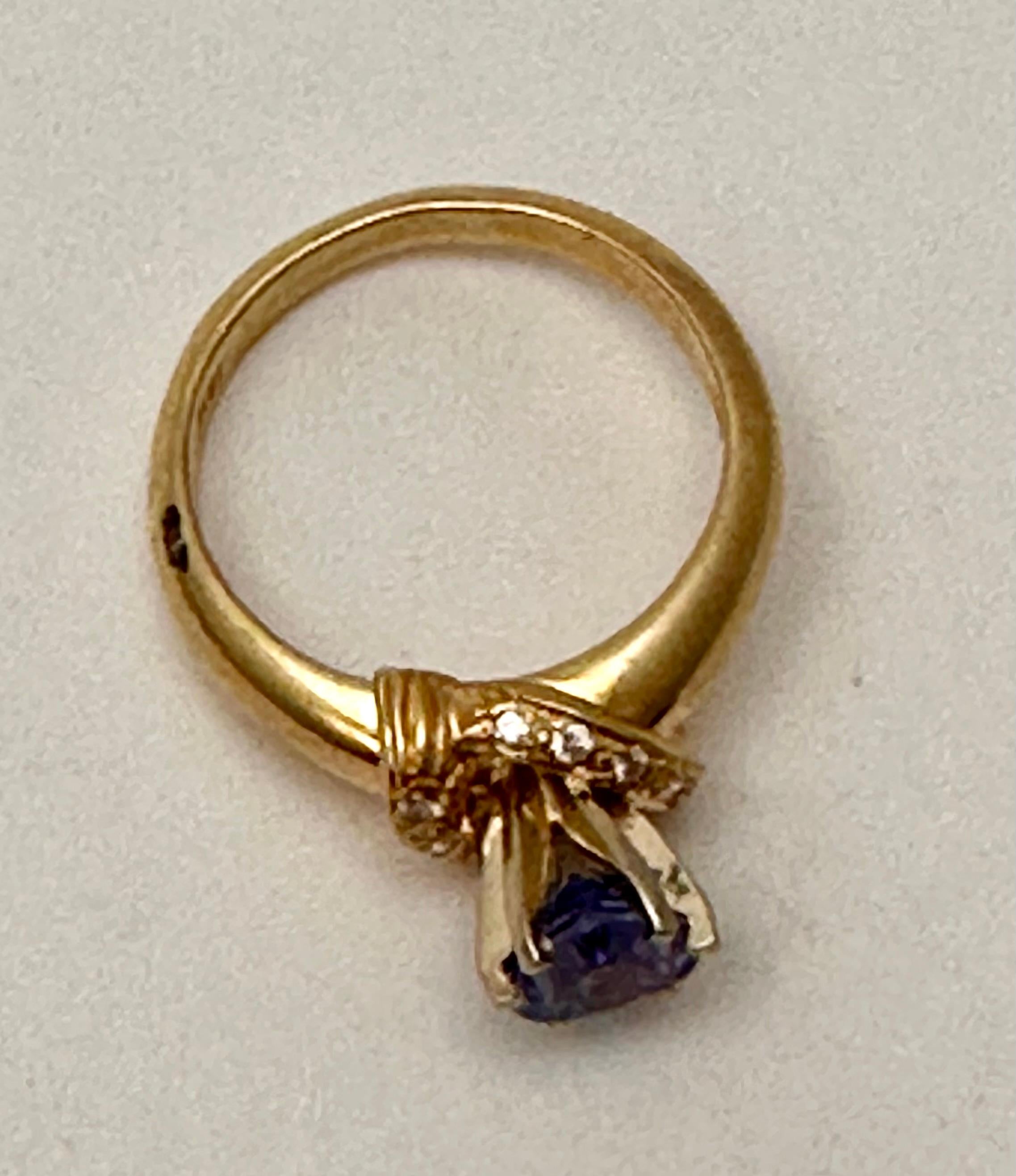 14k Yellow Gold 5.7mm Trillion Cut Tanzanite Diamond Ring Size 6 For Sale 2