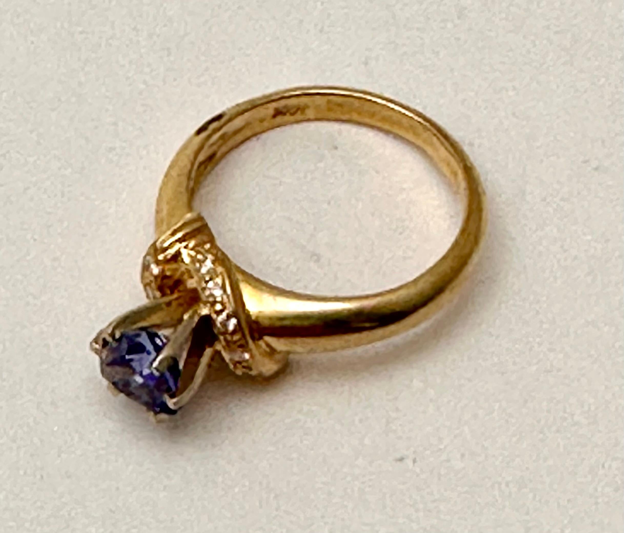 14k Yellow Gold 5.7mm Trillion Cut Tanzanite Diamond Ring Size 6 For Sale 3
