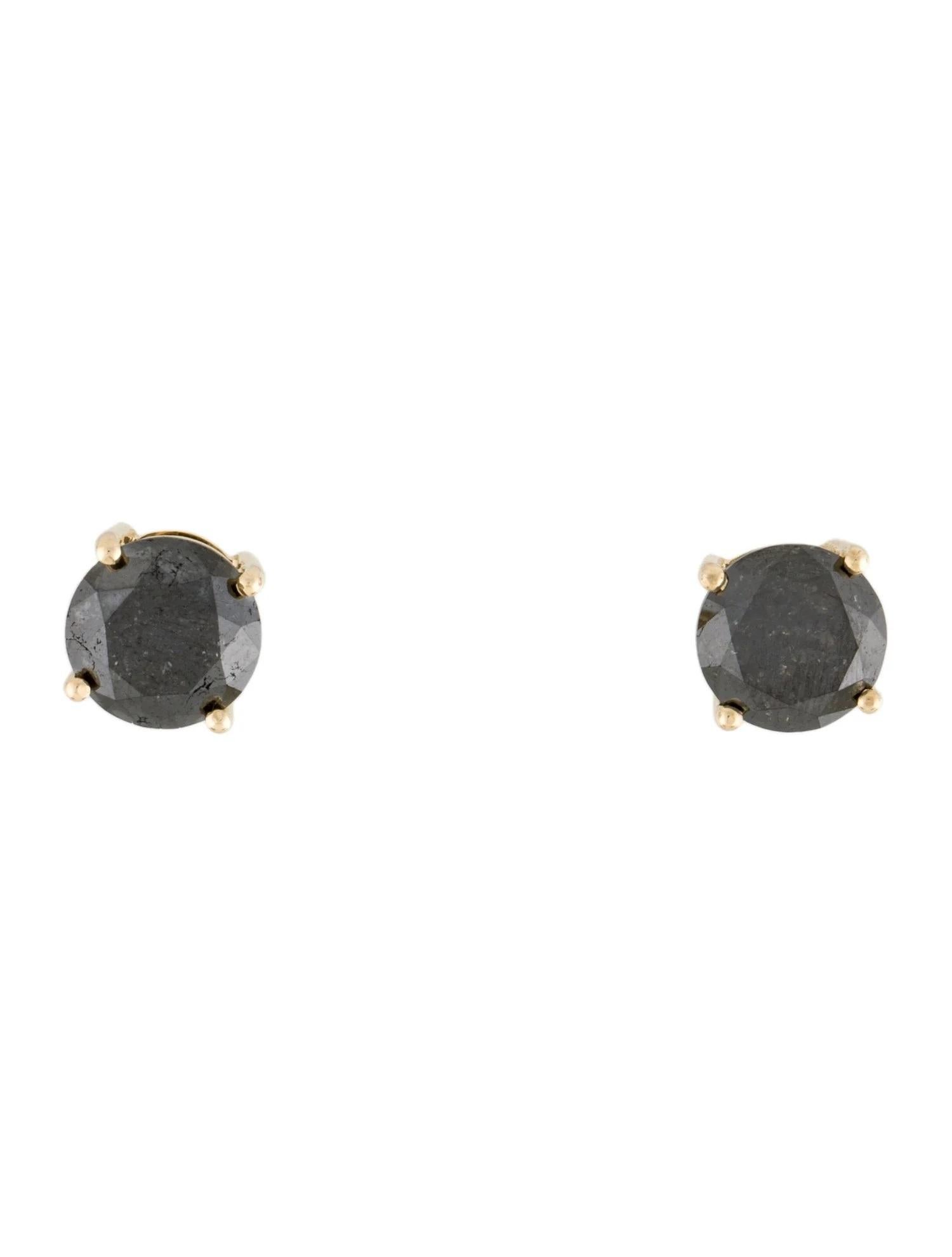 Round Cut 14K Yellow Gold 5.83ctw Black Diamond Stud Earrings For Sale