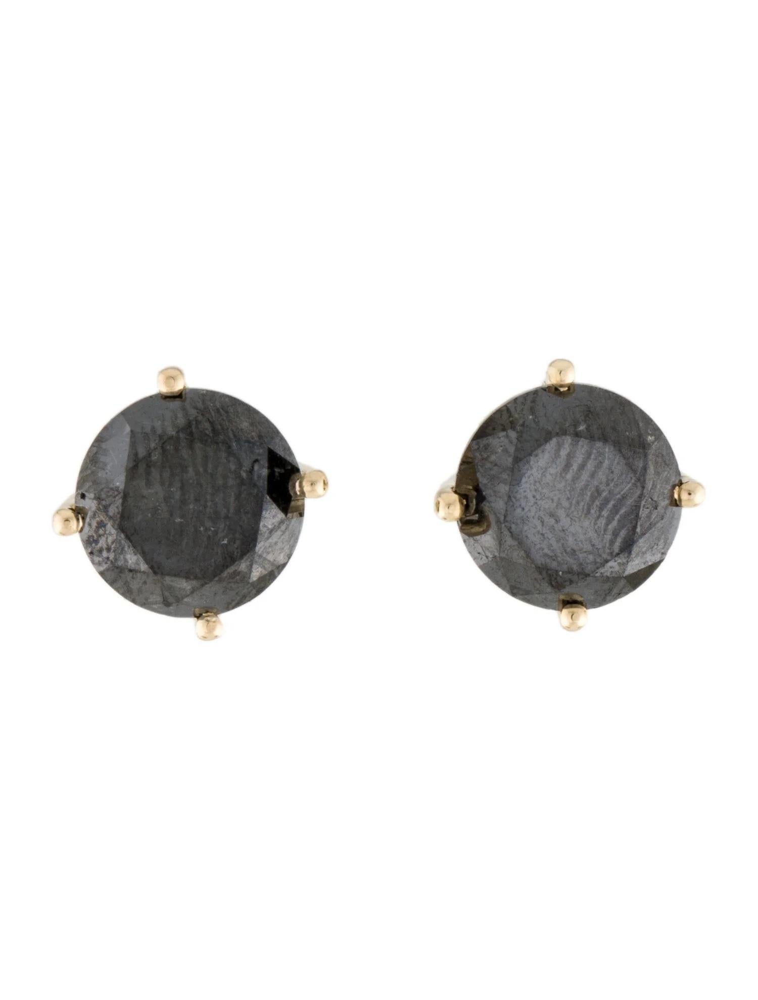 Taille ronde Clous d'oreilles en or jaune 14 carats avec diamants noirs de 5,83 carats en vente