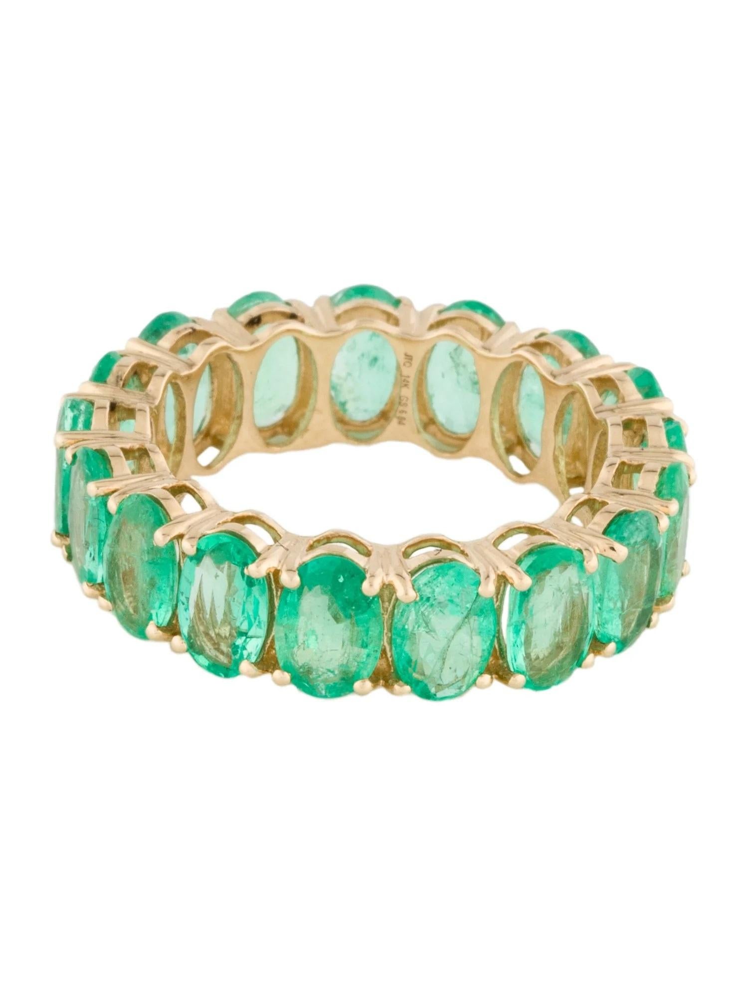 Artist 14K Yellow Gold 5.84 Carat Oval Emerald Eternity Band, Size 7 For Sale