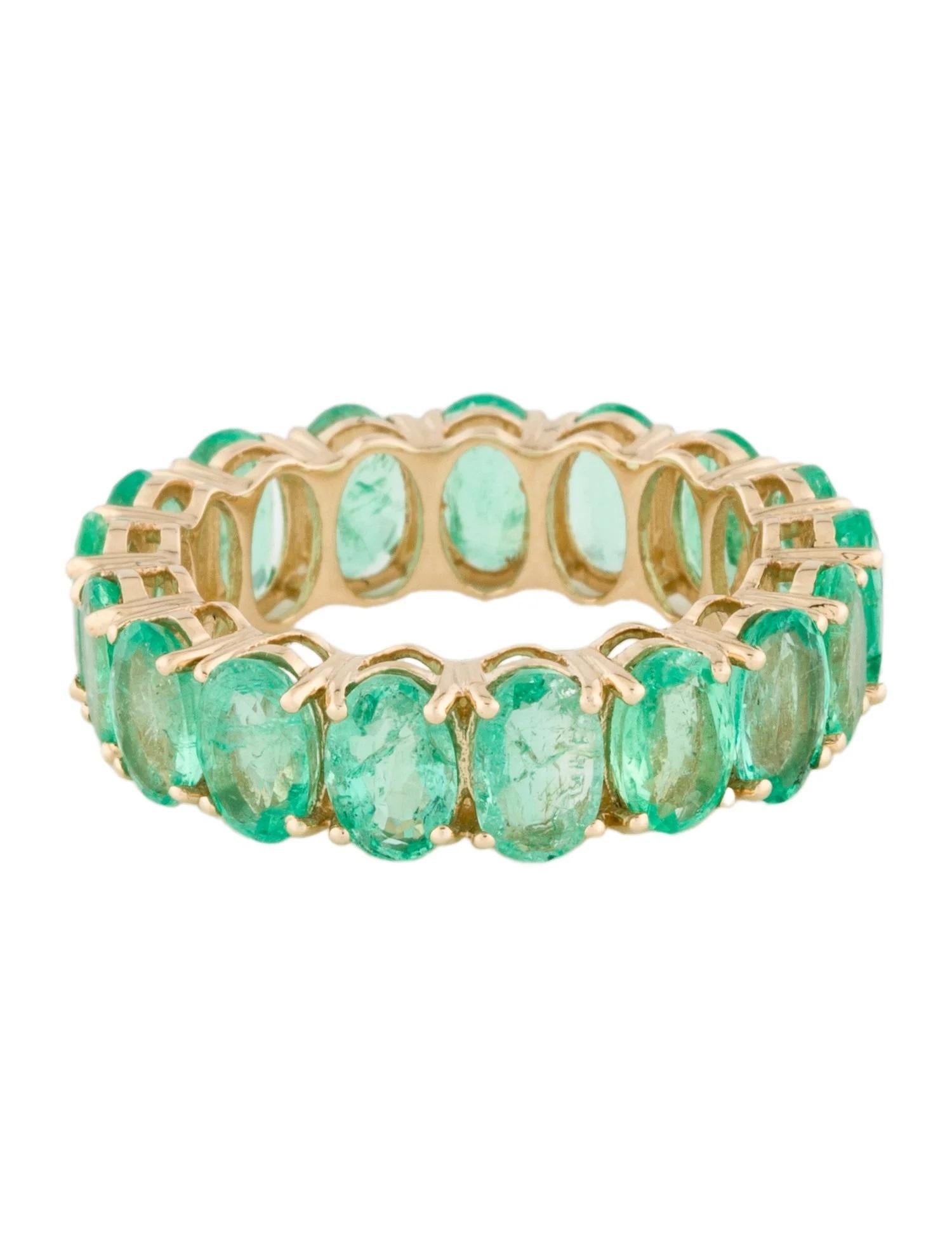Emerald Cut 14K Yellow Gold 5.84 Carat Oval Emerald Eternity Band, Size 7 For Sale