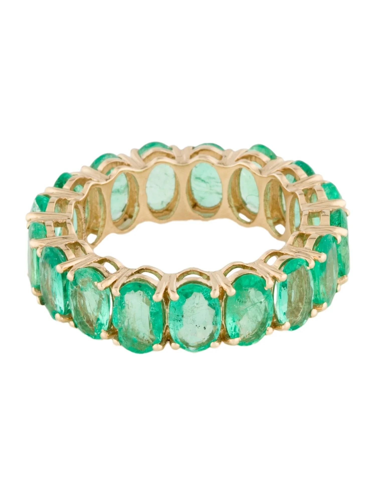 14K Yellow Gold 5.84 Carat Oval Emerald Eternity Band, Size 7