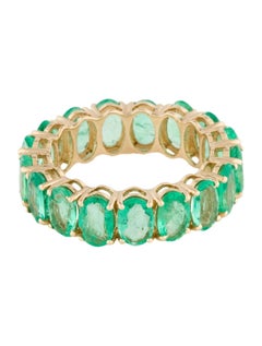 14K Yellow Gold 5.84 Carat Oval Emerald Eternity Band, Size 7