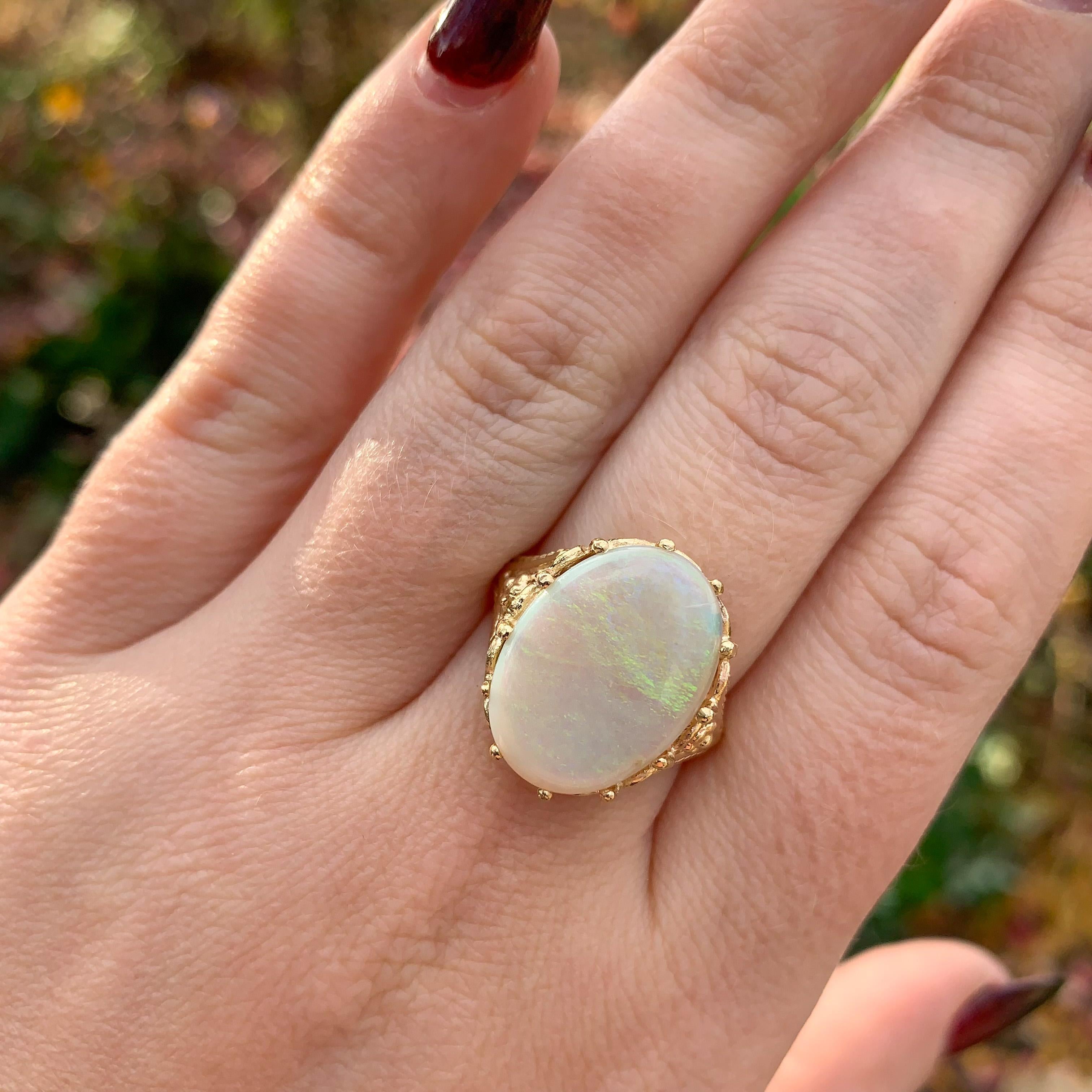 14K Yellow Gold 5.86 carat Australian Opal Ring For Sale 2