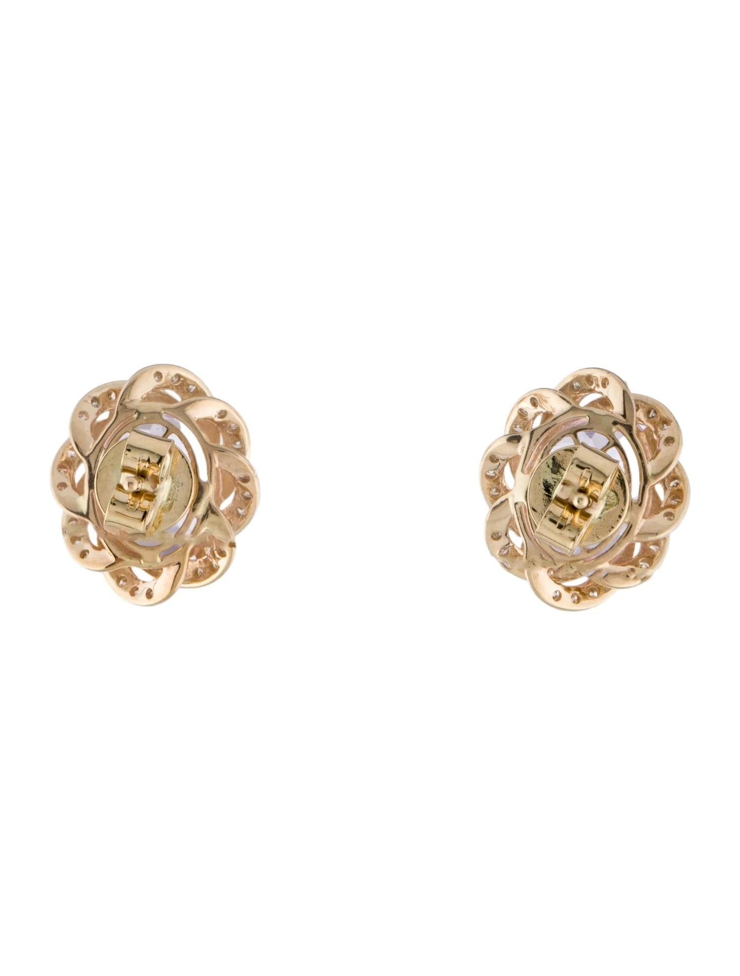 Artist 14K Yellow Gold 5.93ctw Kunzite & Diamond Stud Earrings  Oval Modified Brillian