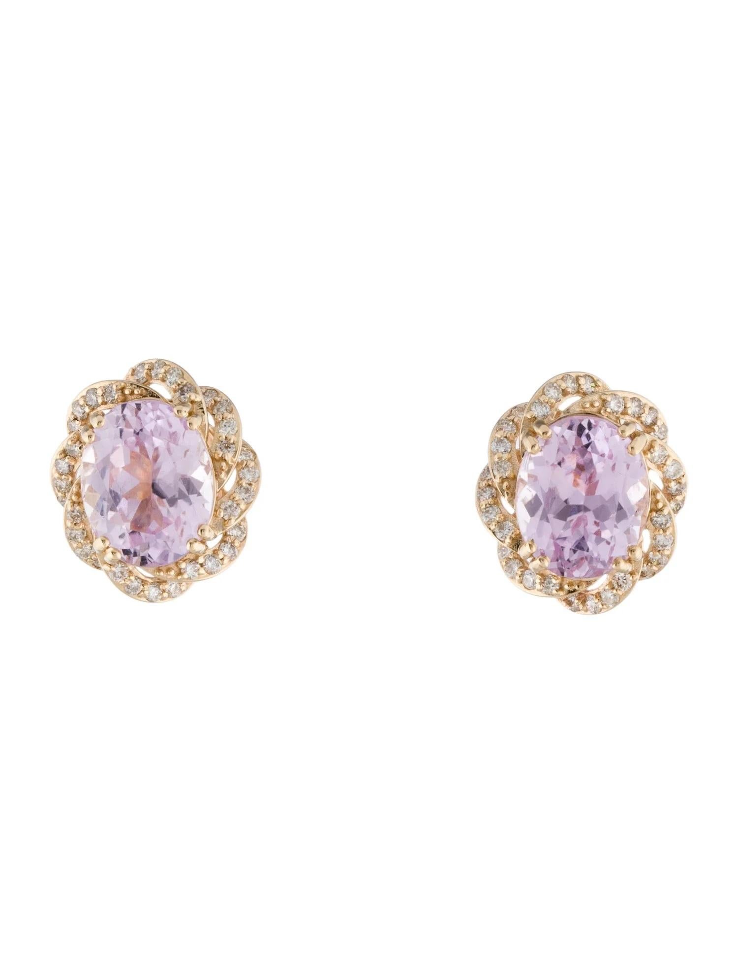 Oval Cut 14K Yellow Gold 5.93ctw Kunzite & Diamond Stud Earrings  Oval Modified Brillian