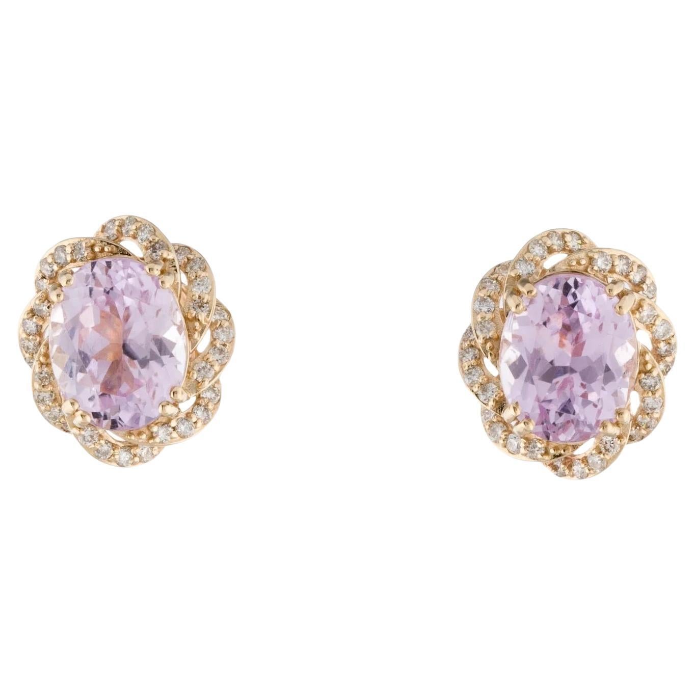 14K Yellow Gold 5.93ctw Kunzite & Diamond Stud Earrings  Oval Modified Brillian