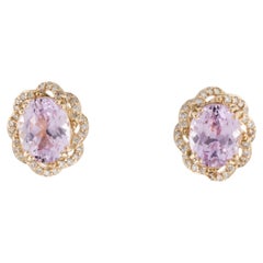 14K Yellow Gold 5.93ctw Kunzite & Diamond Stud Earrings  Oval Modified Brillian