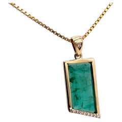 14K Yellow Gold 5.97 carat Emerald Pendant with GIA Report and Diamonds and 24"