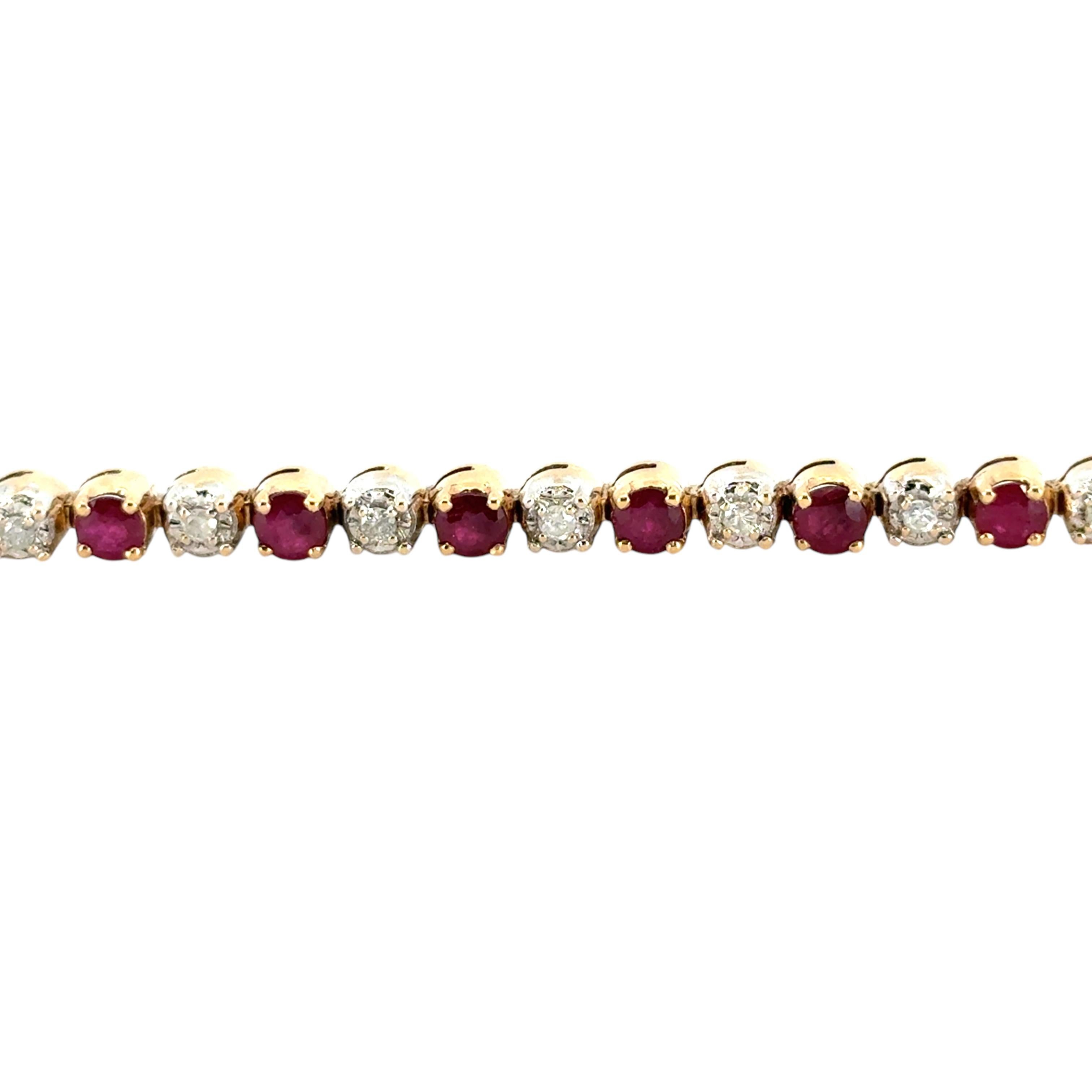Bracciale in oro giallo 14k con diamanti tondi e brillanti Nature da 5,98 carati e rubini in vendita 6