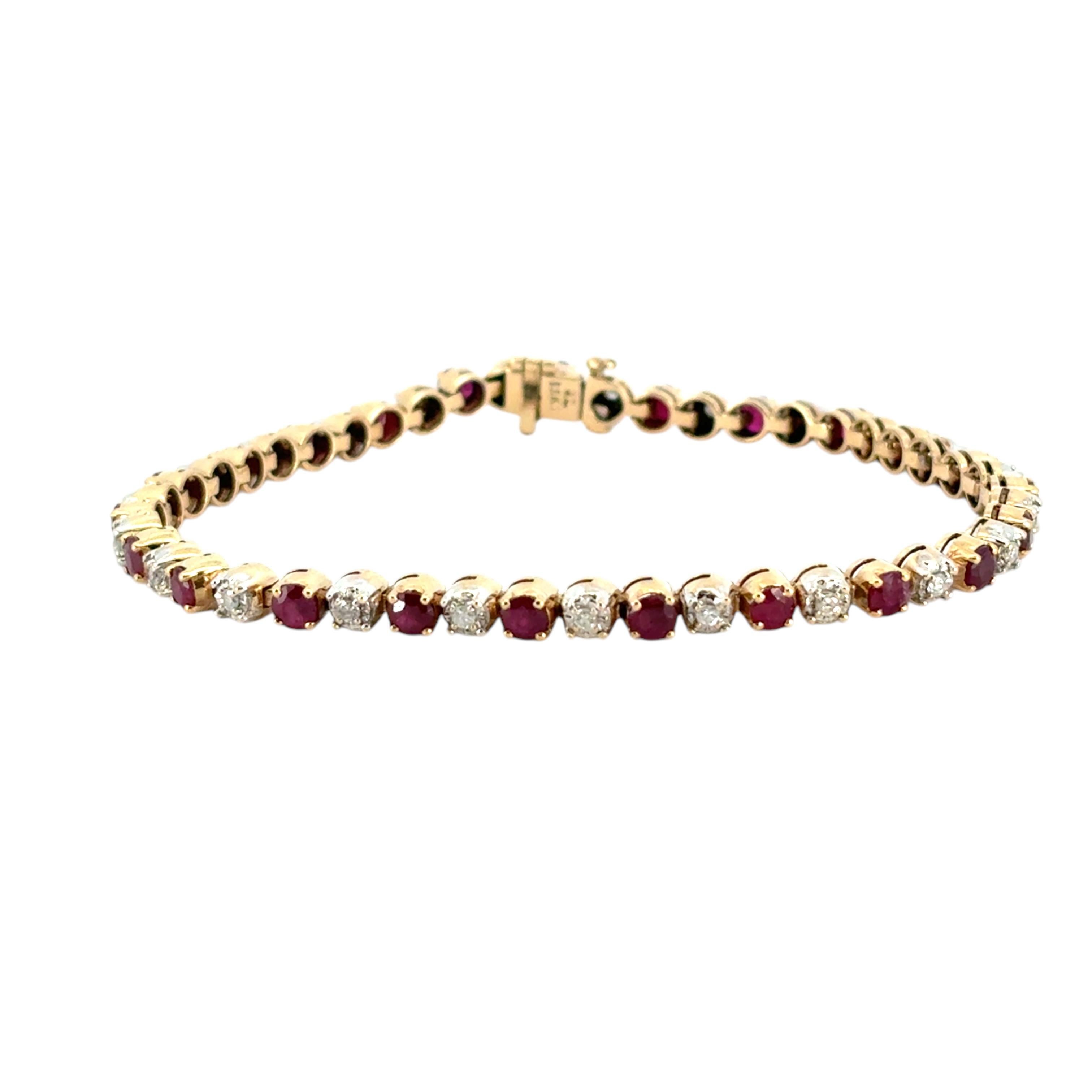 Bracciale in oro giallo 14k con diamanti tondi e brillanti Nature da 5,98 carati e rubini in vendita 8