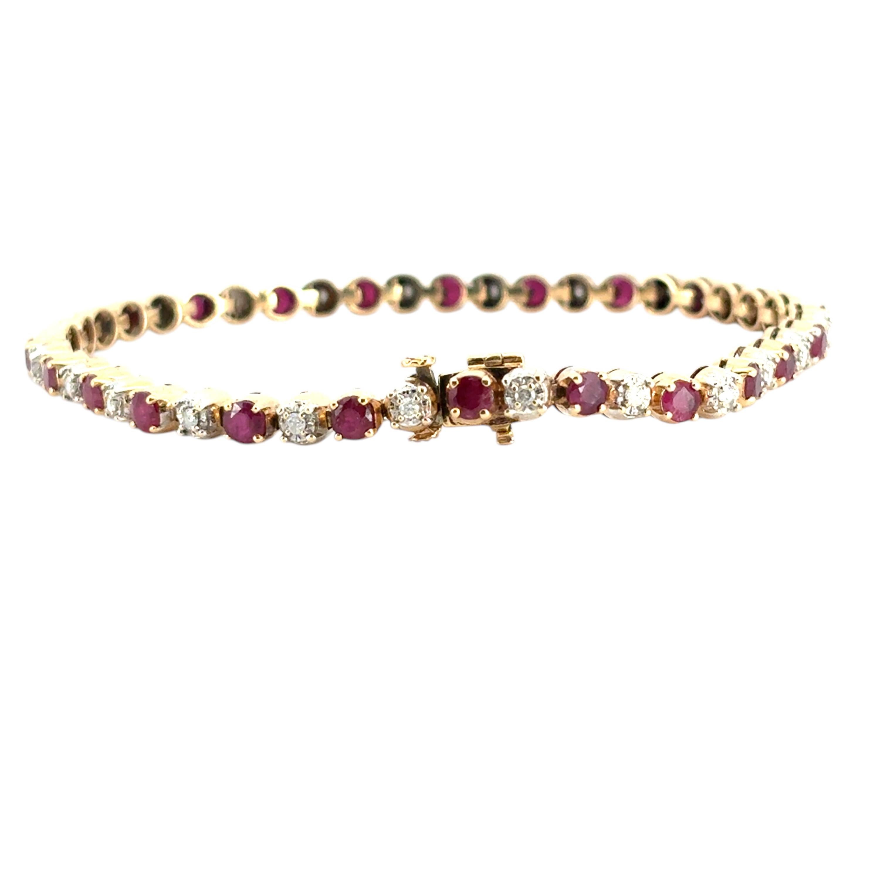 Bracciale in oro giallo 14k con diamanti tondi e brillanti Nature da 5,98 carati e rubini in vendita 9