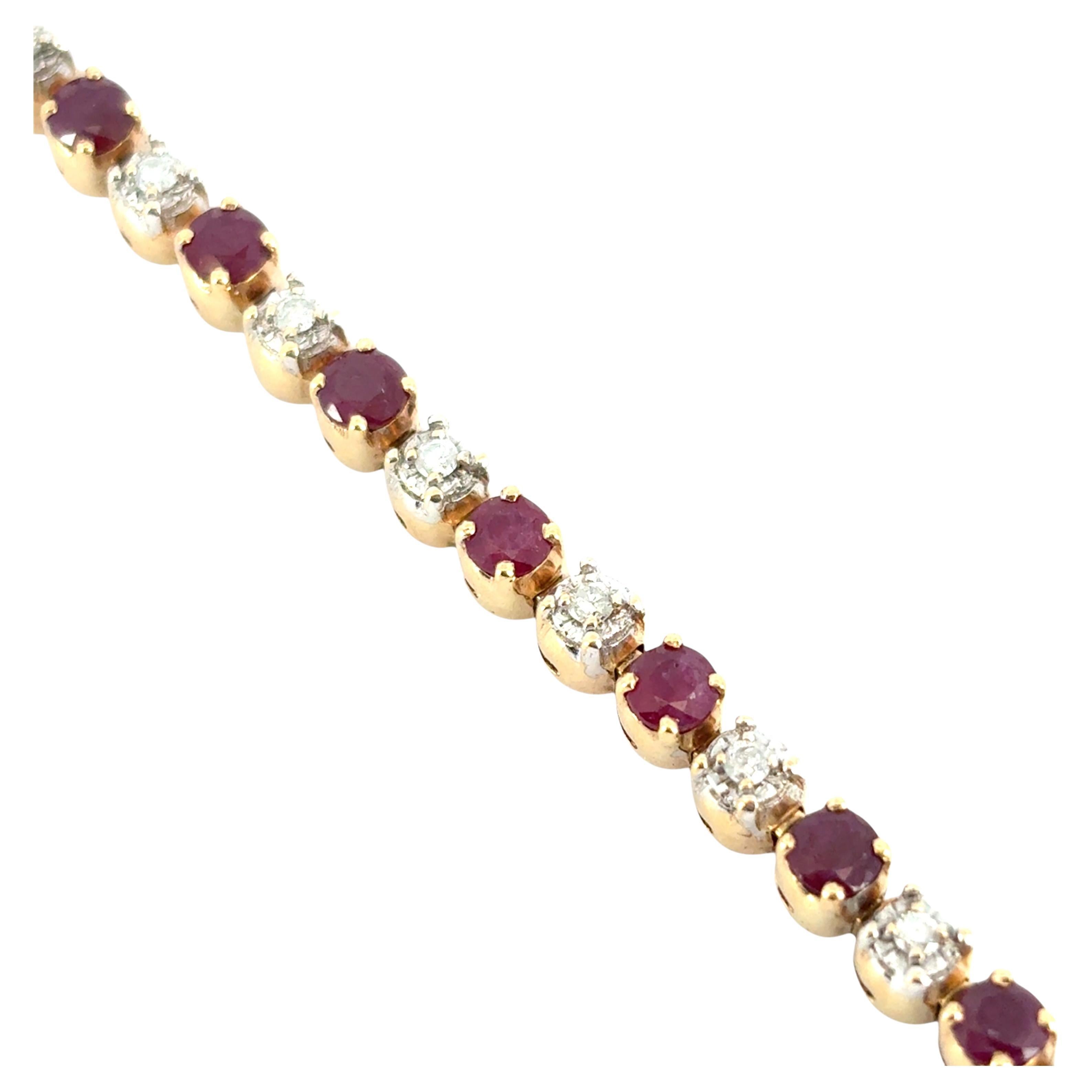 14k Gelbgold 5,98ctw natürliche Runde Brillant Diamant und Rubin Armband