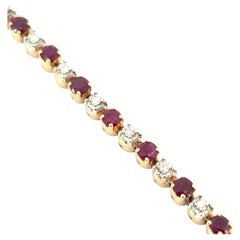 14k Gelbgold 5,98ctw natürliche Runde Brillant Diamant und Rubin Armband