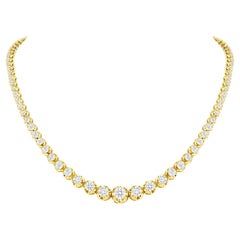 14k Yellow Gold 5 Carat Graduated Diamond Tennis Necklace Illusion Setting