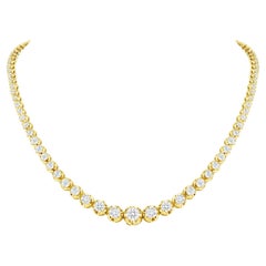 14k Yellow Gold 5 Carat Graduated Diamond Tennis Necklace Illusion Setting