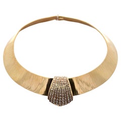 14k Yellow Gold 5ct Channel Set Diamond Large Wide Flexible 16" Omega Necklace