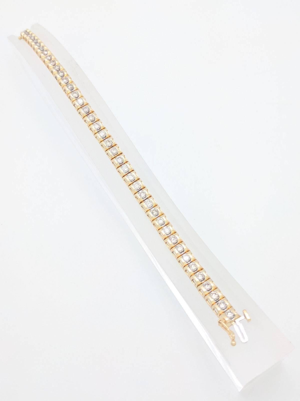 14 Karat Yellow Gold 5 Carat Diamond Tennis Bracelet In Excellent Condition In Gainesville, FL