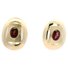 Boucles d'oreilles Omega en or jaune 14k 5ctw Garnet Large Oval Dual Finish Geometric Back Earrings