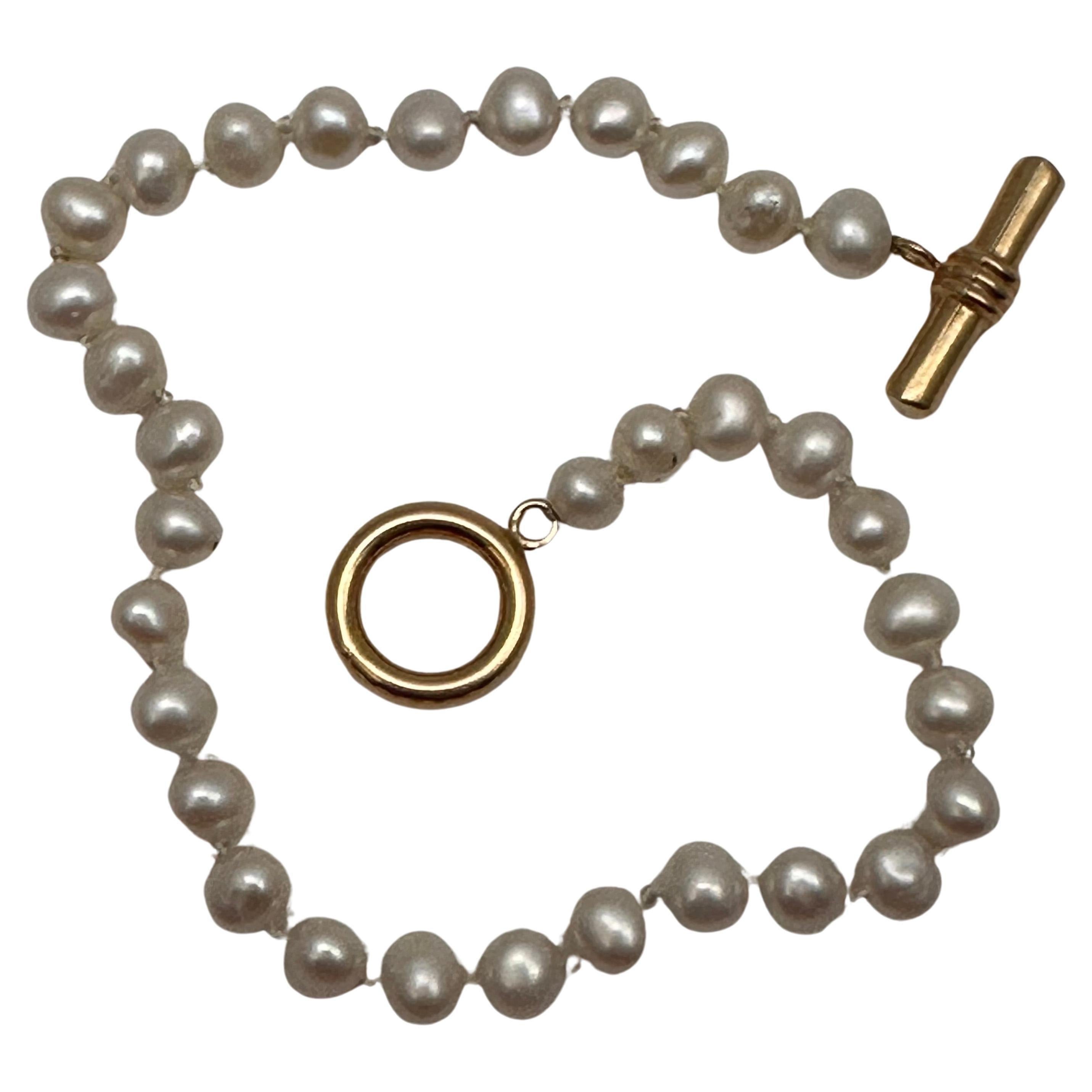 14k Yellow Gold 5mm Pearl 7 1/4" Toggle Bracelet For Sale